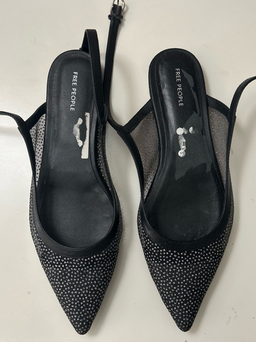 Free People Black Pointed Slingback Flats with Silver Rhinestones